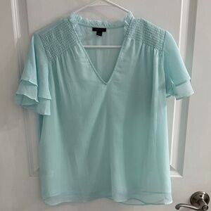 Ann Taylor Aqua Blouse with Ruffled Sleeves